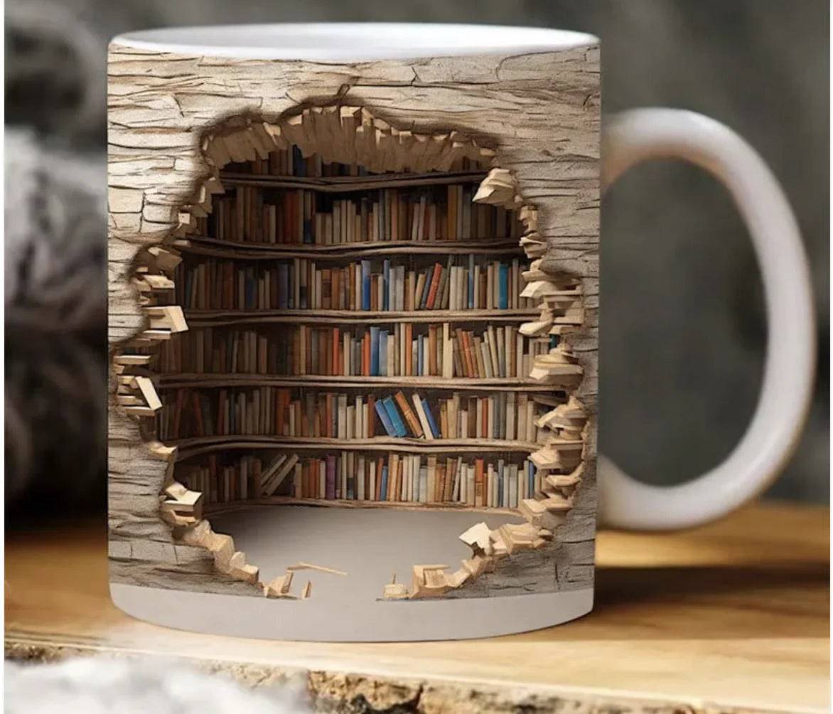 Ceramic 3D Bookshelf Mug Creative Space Design - Blissful Haven Outlet