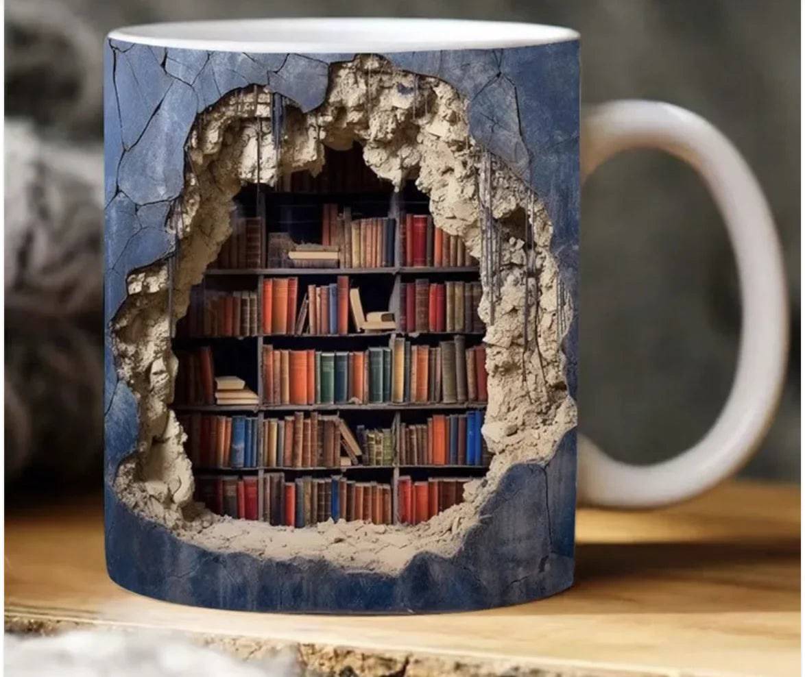 Ceramic 3D Bookshelf Mug Creative Space Design - Blissful Haven Outlet